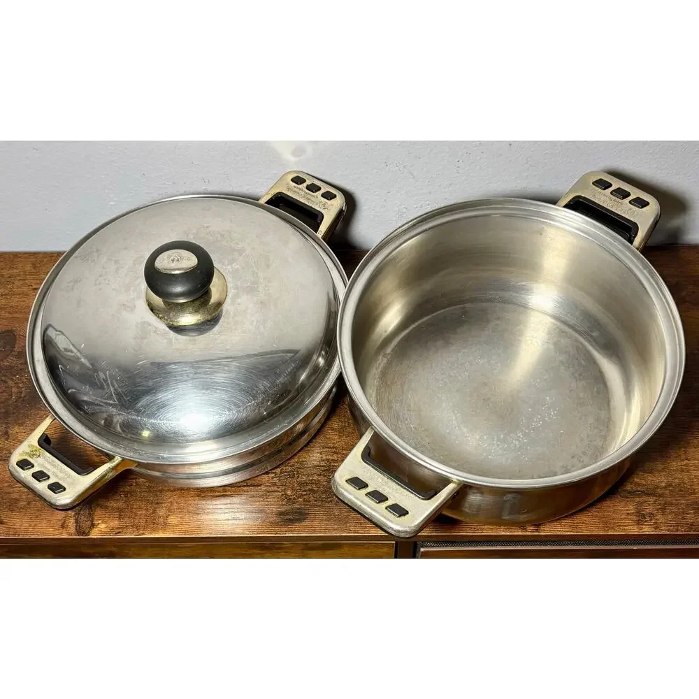 Vintage Sunhak Stainless Steel Lesstopia 3 Piece Steamer & Stock Pot 5 Qts